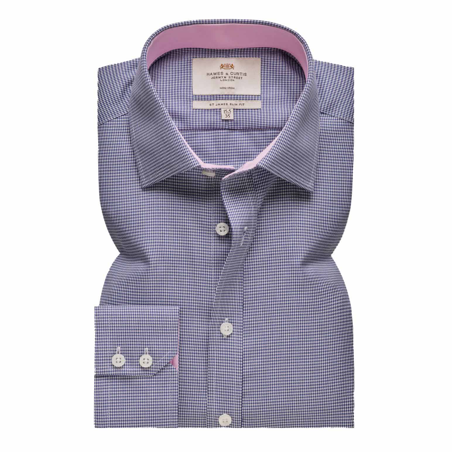 Hawes & Curtis Non Iron Dogtooth Slim Shirt Contrast Detail